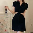 Mock Two-piece Short-sleeve Cutout Mini Sheath Dress Dress - Black - One Size