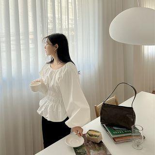 Plus Size Balloon-sleeve Smocked Blouse