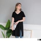 Short Sleeve V-neck Slit-side Dress