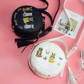 Embroidery Cat Round Cross Bag