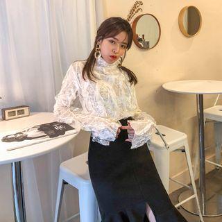 High-neck Laced Velvet Top