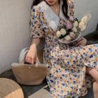 Floral Elbow-sleeve Top / Midi A-line Dress / Pleated Skirt