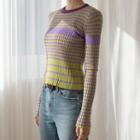 Stripe Fitted Rib-knit Crop Top Violet - One Size