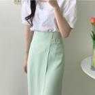 Plain Short-sleeve Blouse / Midi Straight-fit Wrap Skirt