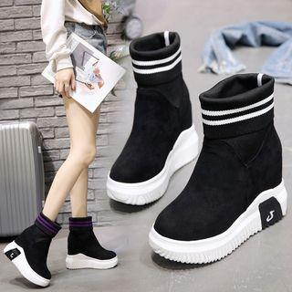 Platform Knit Panel Hidden Wedge Striped Short Boots
