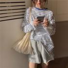Striped Cutout Long-sleeve T-shirt Stripe - Blue - One Size