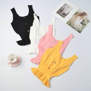 Ruffle Trim Knit Crop Tank Top