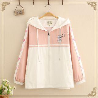 Color Block Heart Embroidered Jacket / Heart Embroidered Sweatpants