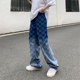 Gradient Checkerboard Straight Leg Jeans