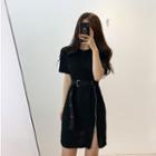 Short-sleeve Zip Detail Mini A-line Dress