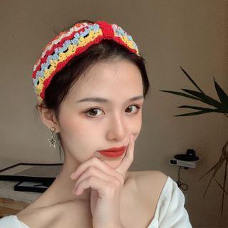 Color Block Knit Headband 55-58cm - Yellow & Red & Blue - One Size