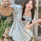 Short-sleeve Bow Panel Floral Dress