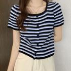Striped Button-up Short-sleeve Top