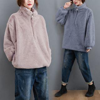 Fluffy Half-zip Mock-neck Sweatshirt