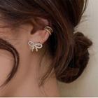 Rhinestone Bow Stud Earring 1 Pair - Silver - Gold - One Size