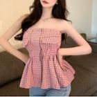 Strapless Plaid Top Pink - One Size