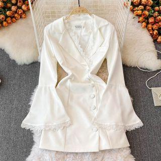 Bell Sleeve Lace Trim Single Breasted Dress