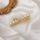 Knot Faux Pearl Rhinestone Alloy Hair Clip Gold - One Size