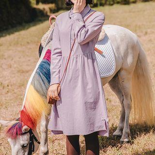 Bow-detail Pocket-front Lapel Shirtdress