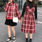 Plaid Single-breasted Jacket / Double-breasted Pinafore Dress