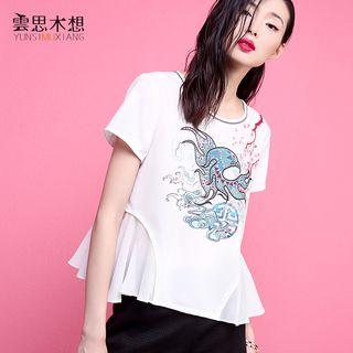 Ruffle Side Printed T-shirt