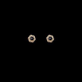 Bead Sterling Silver Ear Stud 1 Pair - 925 Silver Needle - Earring - Gold & Black - One Size