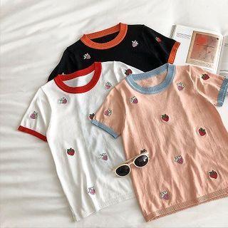 Printed Color-block Crewneck Short-sleeve T-shirt