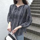 Puff-sleeve Tie-front Pattern Top