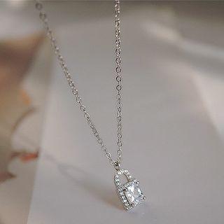 Rhinestone Lock Pendant Necklace Gold Plating - Silver - One Size
