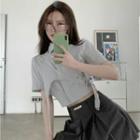 Short-sleeve Asymmetrical Shirt / Mini A-line Skirt