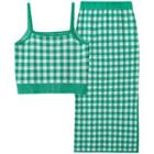Gingham Knit Camisole Top / Midi Pencil Skirt / Set