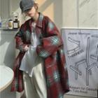 Plaid Long-sleeve Loose-fit Coat As Figure - One Size
