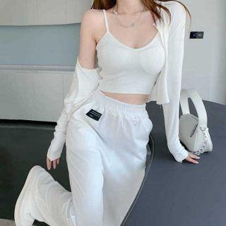 Cropped Camisole Top / Cardigan / Wide-leg Pants / Set