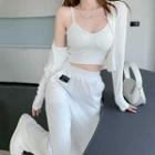 Cropped Camisole Top / Cardigan / Wide-leg Pants / Set