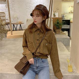 Long-sleeve Embroidered Corduroy Shirt As Shown In Figure - One Size