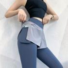 Mock Two-piece Pocketed Sports Leggings