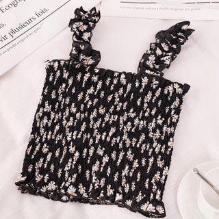 Floral Ruffle Strap Smocked Cropped Camisole Top