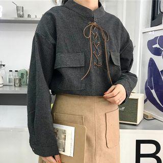 Lace-up Check Long-sleeve Shirt