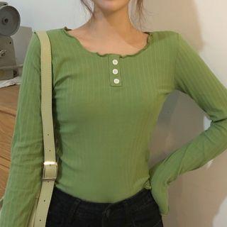 Long-sleeve Lettuce Edge Henley T-shirt