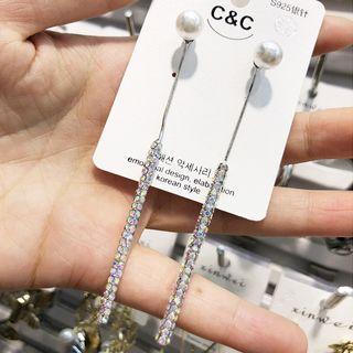 Faux Pearl Rhinestone Bar Dangle Earring Multicolor - One Size