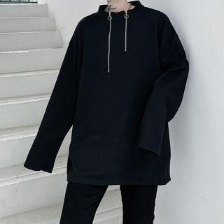 Long-sleeve Plain Zip T-shirt