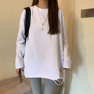 Long-sleeve Ripped Applique T-shirt