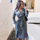 Long-sleeve Double Breasted Plaid Coat Dress