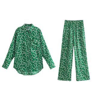 Long-sleeve Print Shirt / Loose Fit Pants