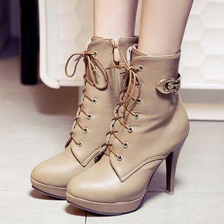 Platform Lace-up High-heel Short Boots