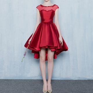 Mesh Panel Cap-sleeve Short Prom Dress