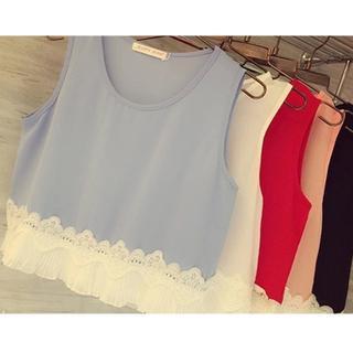 Lace Panel Sleeveless Chiffon Top