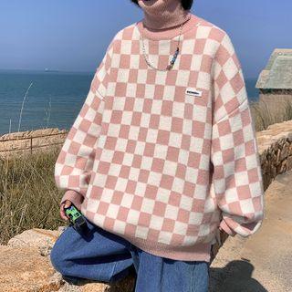 Couple Matching Turtleneck Checkerboard Sweater