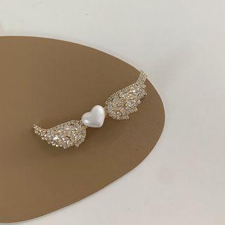 Faux Pearl Heart Rhinestone Wings Hair Clip White Heart - Gold - One Size