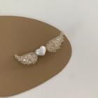 Faux Pearl Heart Rhinestone Wings Hair Clip White Heart - Gold - One Size